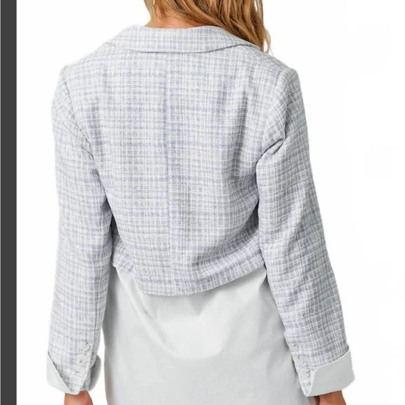 Mystree Women’s medium 2fer mixed blazer blue/gray & white mixed plaid pattern - Picture 3 of 8